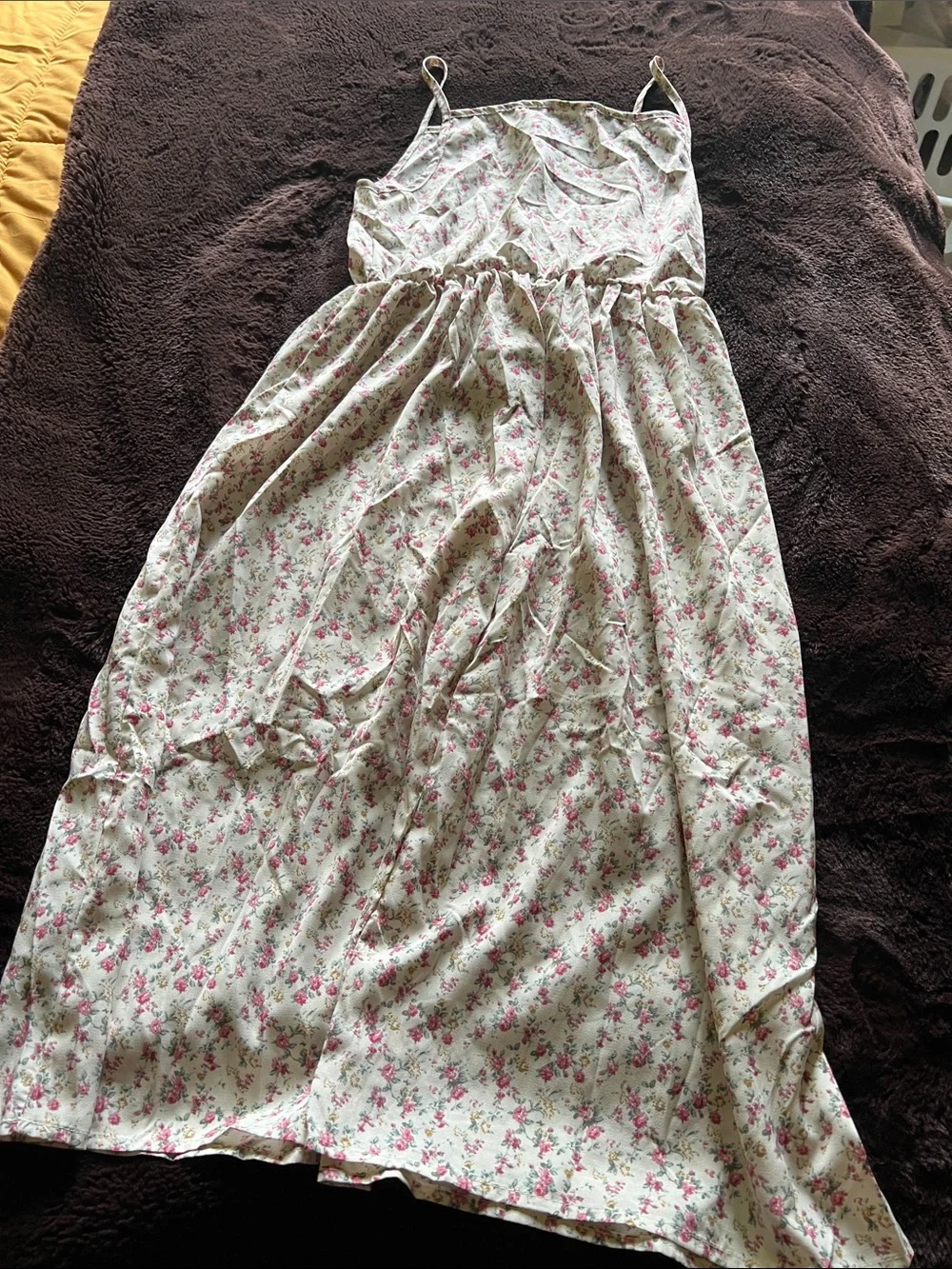SHEIN Cream Midi Dress with Pink Floral Print